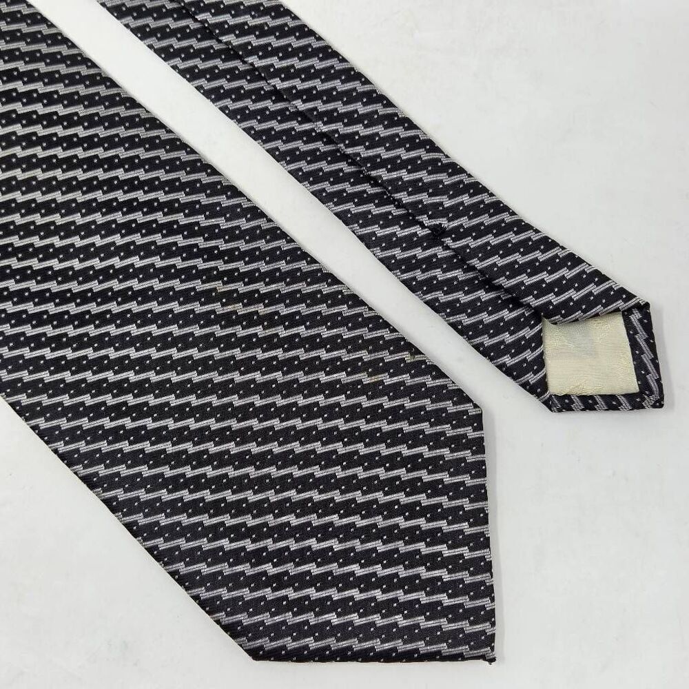 VINTAGE CLAUDE MONTANA SILK TIE BLACK WHITE DOT SATIN STRIPE 3.5" X 57"